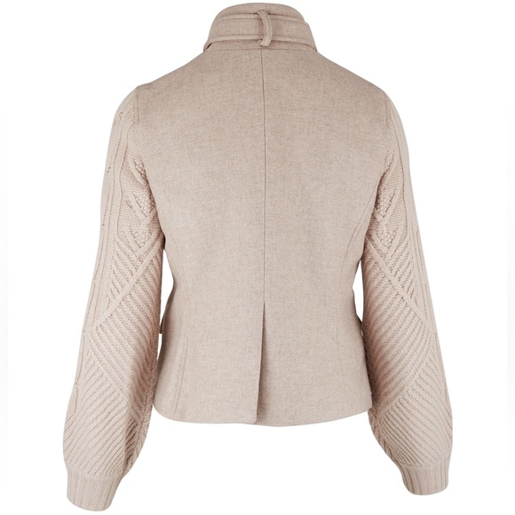 Veronica Beard Arshia Wool Blend Jacket Oatmeal Cable Knit Sleeves Size 6 - Picture 11 of 16